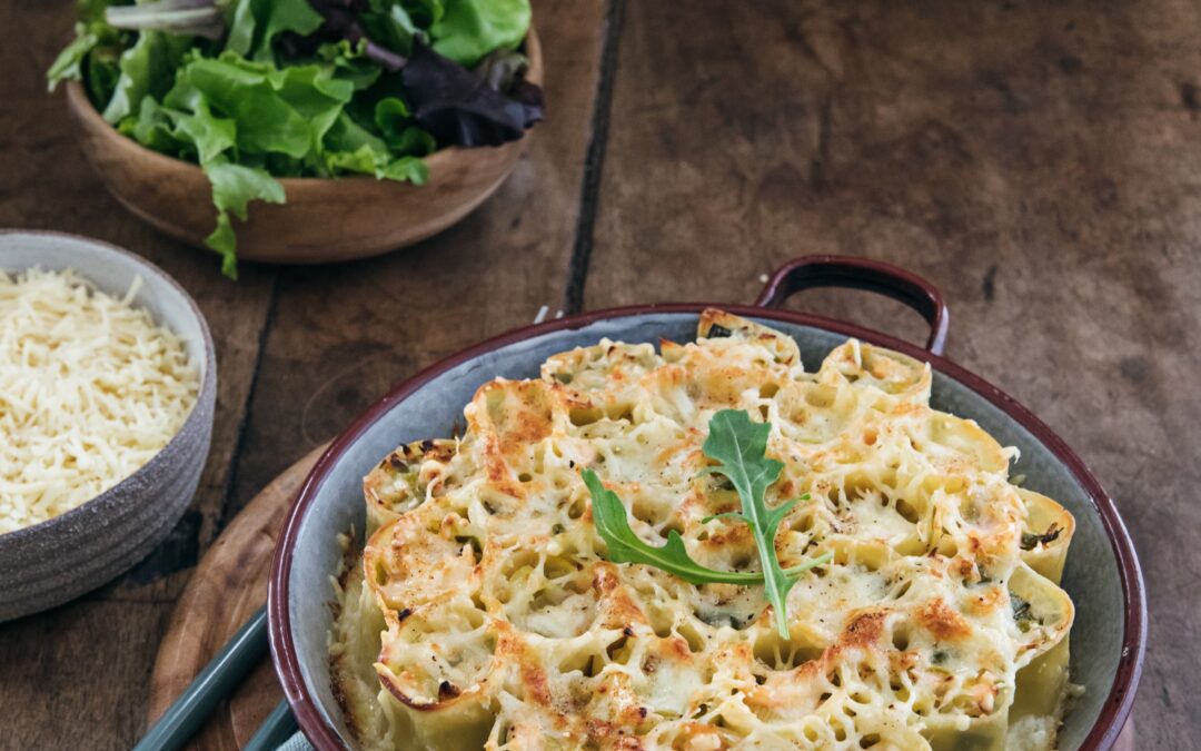 Pasta gevuld met prei, zalm en Emmental Entremont