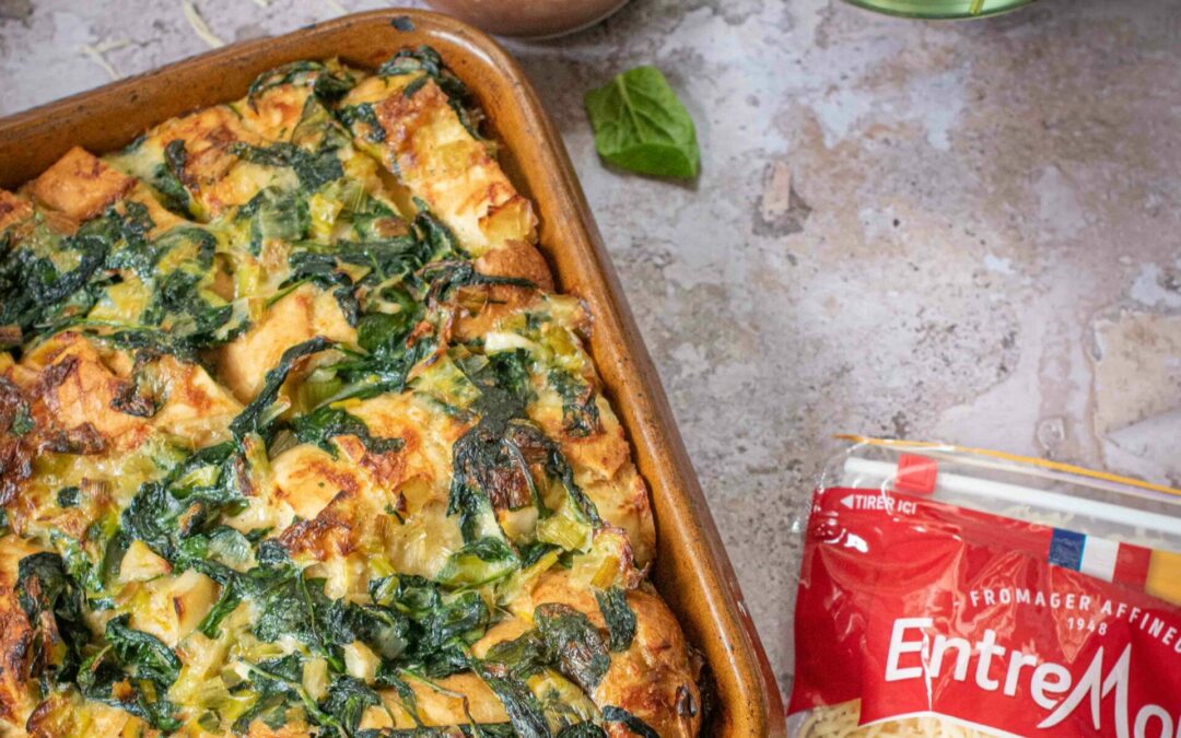Gratin de pain perdu aux épinards et à l’Emmental