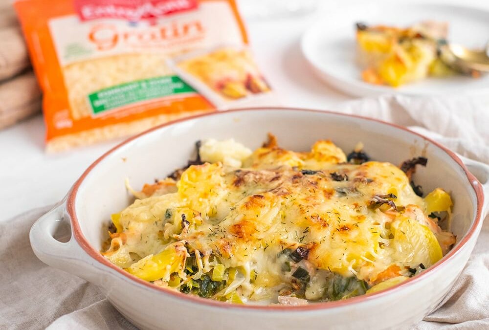Ovenschotel met prei en zalm