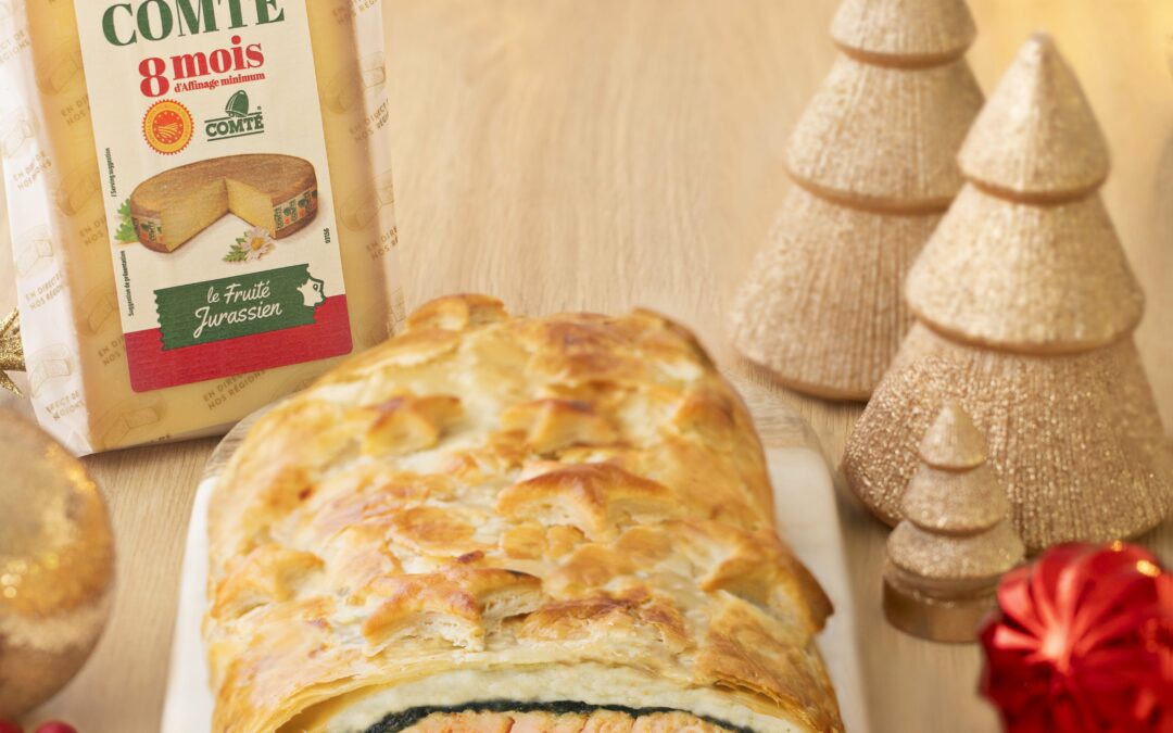 Koulibiac met Comté Fruité 8 maanden, zalm en spinazie