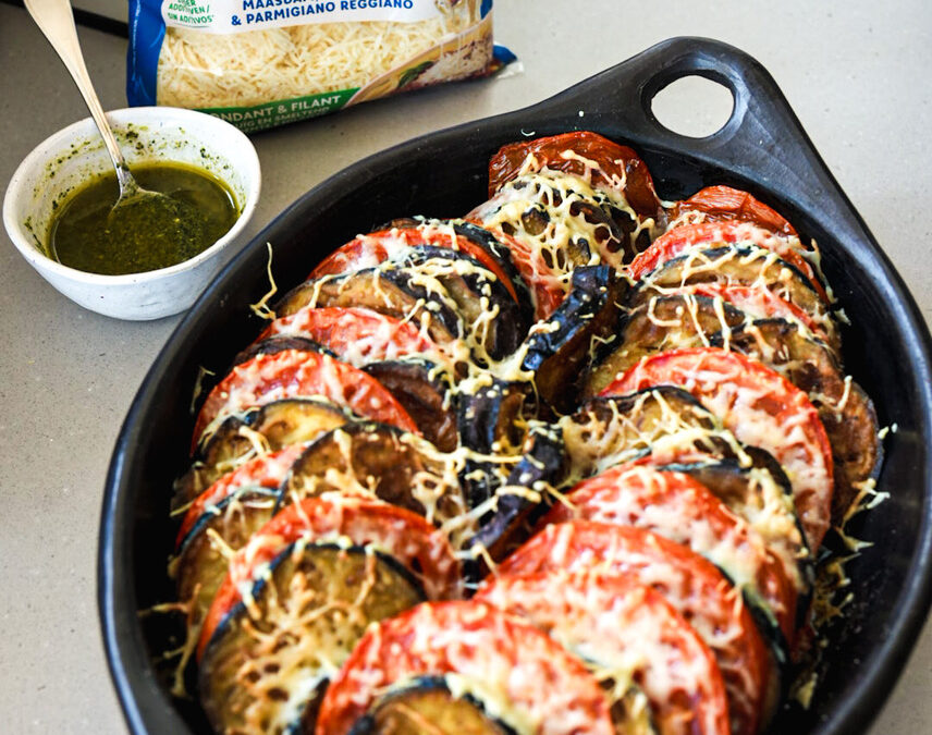 Gratin van tomaat en aubergine