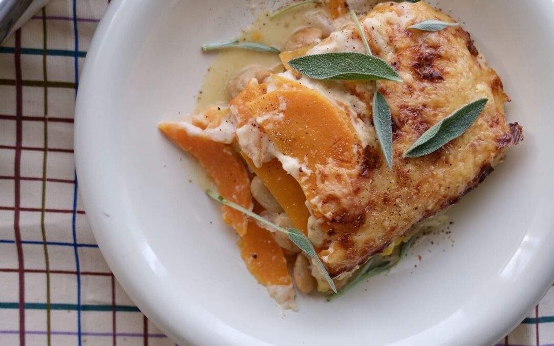 Gratin de butternut sauge et poireaux